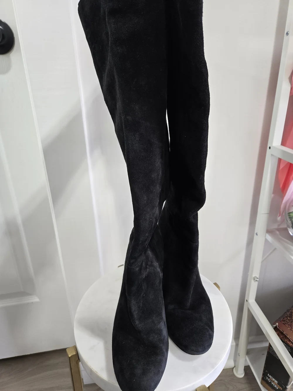 Sam Edelman Black Suede Knee-High Block Heel Boots